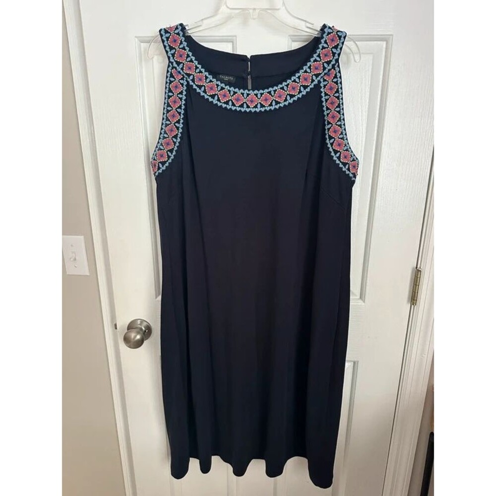 Talbots Navy Cotton A Line Fall Dress with Embroidery Detail
